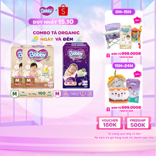 [Combo3]Tã/Bỉm quần Bobby Organic Ngày&Đêm chăm sóc dịu nhẹ khô thoáng từ thiên nhiên sizeM/L/XL/XXL/XXXL cho bé6kg-35kg
