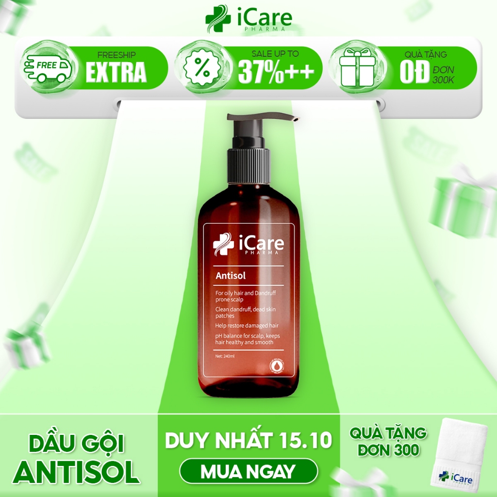 Dầu Gội Sạch Gàu Antisol  | Thương Hiệu iCare Pharma | Chai 240ml | Giảm Gàu Phục Hồi Tóc Hư Tổn