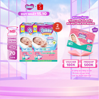 [MUA 2 TẶNG 1] Combo 2 tã dán sơ sinh Bobby NB70 (XS70)/S80-Lõi nén cotton-soft 3mm -Tặng miếng ngẫu nhiên