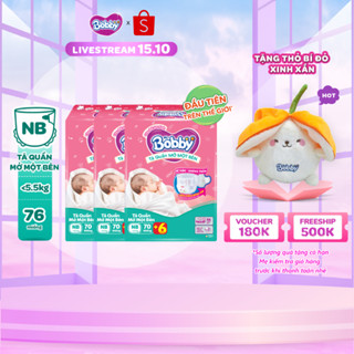 [KOL] Bộ 3 Tã/bỉm quần Mở Một Bên Bobby Đầu Tiên Trên Thế Giới NB70+6/S80/S-M62