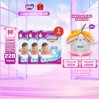 [KOL] Combo 3 tã dán Bobby S80/M76/L68/XL62/XXL56 mới- Lõi nén cotton-soft 3mm