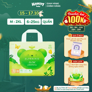 Combo 2 Tã Quần ELPRAIRIE Air Feel Nội Địa Hàn Mềm Mại Như Mây, Thấm Nhanh, Khô Thoáng, Size M38/L34/XL30/XXL26 HAWAY