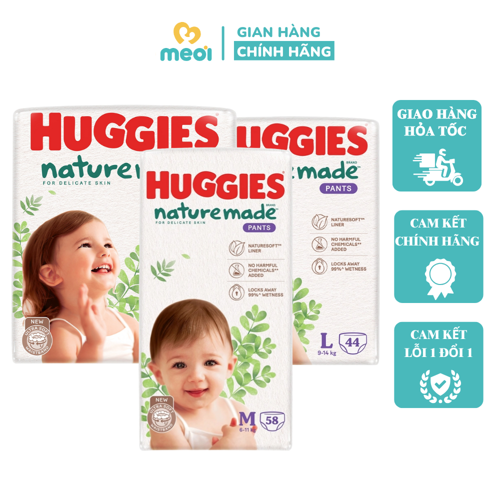 Tã, Bỉm Huggies Nature Made cao cấp, mỏng nhẹ, thấm hút tốt, chống tràn vượt trội - Mẹ Ơi