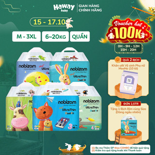 Tã Quần NABIZAM Ultra Thin M32/L30/XL26/2XL22/3XL20 Cho Bé 6-25kg, Nội Địa Hàn, Mềm Mại, Mỏng Nhẹ HAWAY
