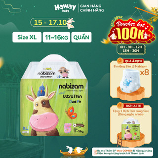 Combo 4 Tã Bỉm Quần Nabizam UltraThin Size XL26 miếng từ 12kg, Nội Địa Hàn, Mỏng Nhẹ Chống Hăm, Chống Tràn Cho Bé HAWAY