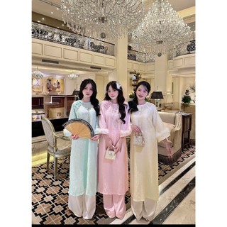 Áo Dài Cách Tân Phúc An-Áo Dài Nữ Dáng Xuông Tay Loe Lông Vũ Kèm Đính Nơ-Áo Dài Phương Nhi01