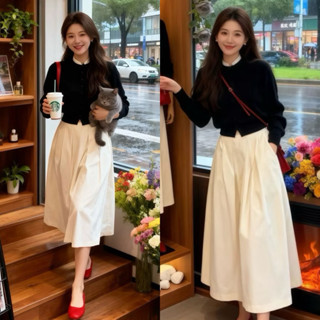  Set Thu Đông Áo Tay Dài Kèm Chân Váy Trắng Set Đồ Nữ Mặc Noel Tết Đi Chơi Đi Tiệc Đơn Giản Dễ Mặc 