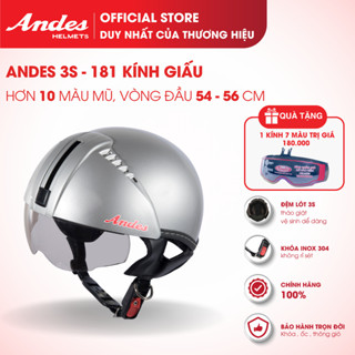 [Official] Mũ Bảo Hiểm Andes 3S-181, Kiểu Nửa Đầu Có Kính Giấu ( Ẩn ) Bên Trong Nón, Nhiều Màu Sắc