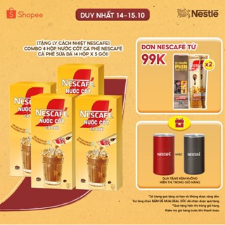 [TẶNG Ly cách nhiệt NESCAFE] Combo 4 hộp nước cốt cà phê NESCAFÉ - CÀ PHÊ SỮA ĐÁ (4 hộp x 5 gói)