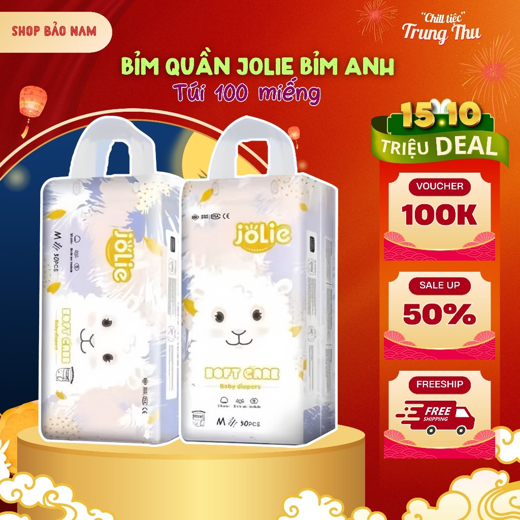 Bỉm quần JOLIE bỉm Anh 100 miếng hàng xuất Nhật đủ size M/L/XL/XXL/4XL cho bé 5- 30 KG