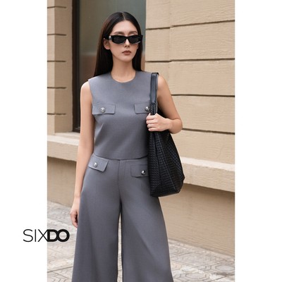 Áo sát nách phối cúc dáng ngắn SIXDO (Grey Tuytsi Blouse)