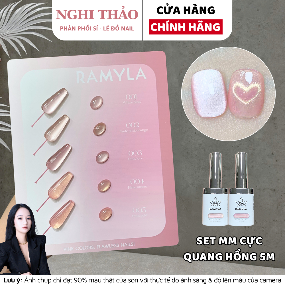 Set sơn gel mắt mèo cực quang hồng RAMYLA 5 màu Nghi Thảo Nails