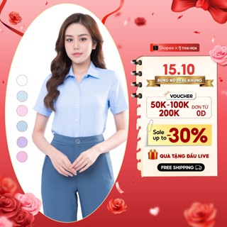Áo sơ mi nữ R06 ngắn tay Thái Hòa chất liệu sợi tre vải  kẻ tăm thiết kế công sở (nhắn shop để được tư vấn chuẩn size)