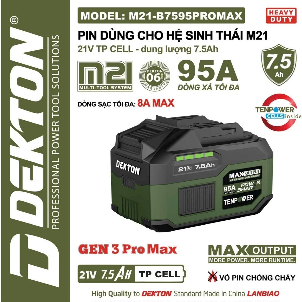 Pin Dekton M21-B4055A chính hãng, bảo hành 6 tháng