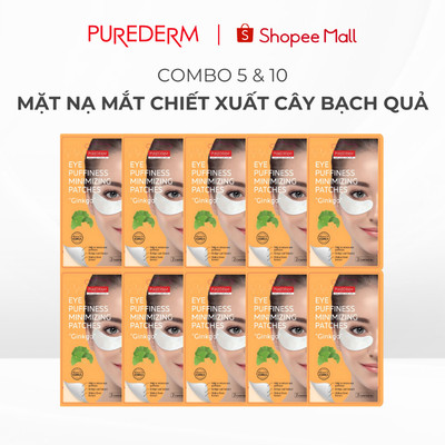 [COMBO] Mặt Nạ Mắt Giảm Bọng Mắt Purederm Chiết xuất Cây Bạch Quả, dạng dán đắp qua đêm không gây kích ứng da 4 miếng 10