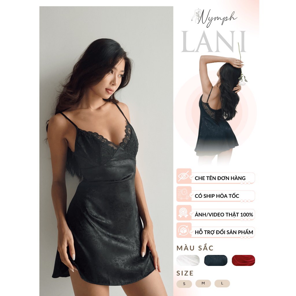 Váy ngủ lụa gấm phối ren cao cấp Lani Dress - Nymph Studios
