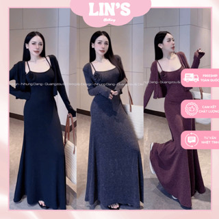  Đầm body nữ dáng dài tôn dáng chất liệu len lông thỏ cao cấp kèm áo khoác ngoài cho nữ - Linclothing 