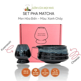 [HÀNG THANH LÝ, LOẠI 2] Bộ 2 món pha Matcha cao cấp – Bát đánh Matcha kèm chân đế gốm sứ Bát Tràng