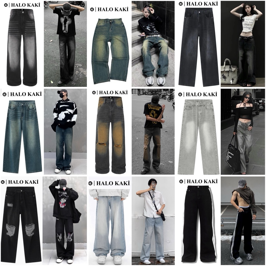[FULL MÀU] QUẦN BAGGY JEANS MÀU WASH (XÁM/KHÓI/XANH/ĐEN) FORM ỐNG RỘNG NAM NỮ PHỦ GÓT CHÙM GIÀY HALO KAKI | BigBuy360 - bigbuy360.vn