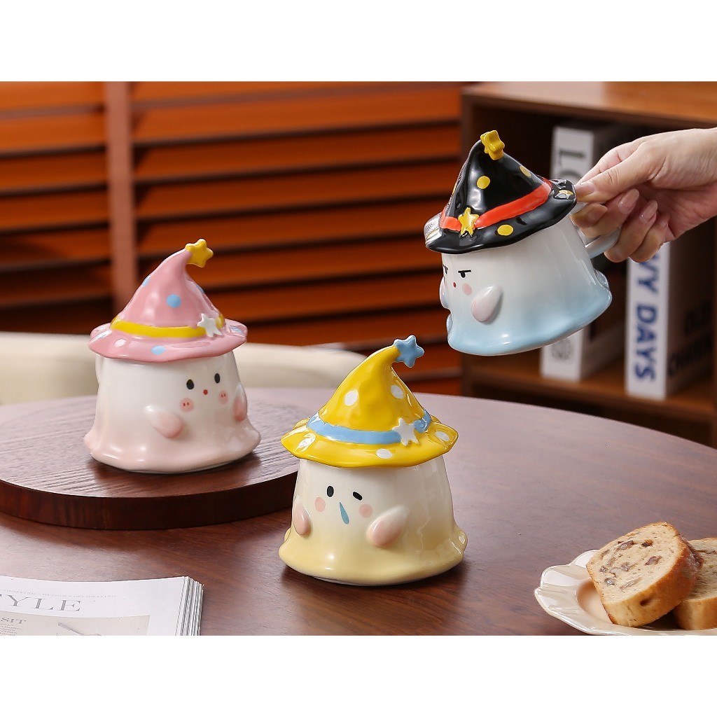 (Hộp Quà/Quai Xách) Cốc Sứ Hình Me Pháp Sư Đội Nón Phù Thủy Ngộ Nghĩnh - Ly Uống Nước Xinh Xắn