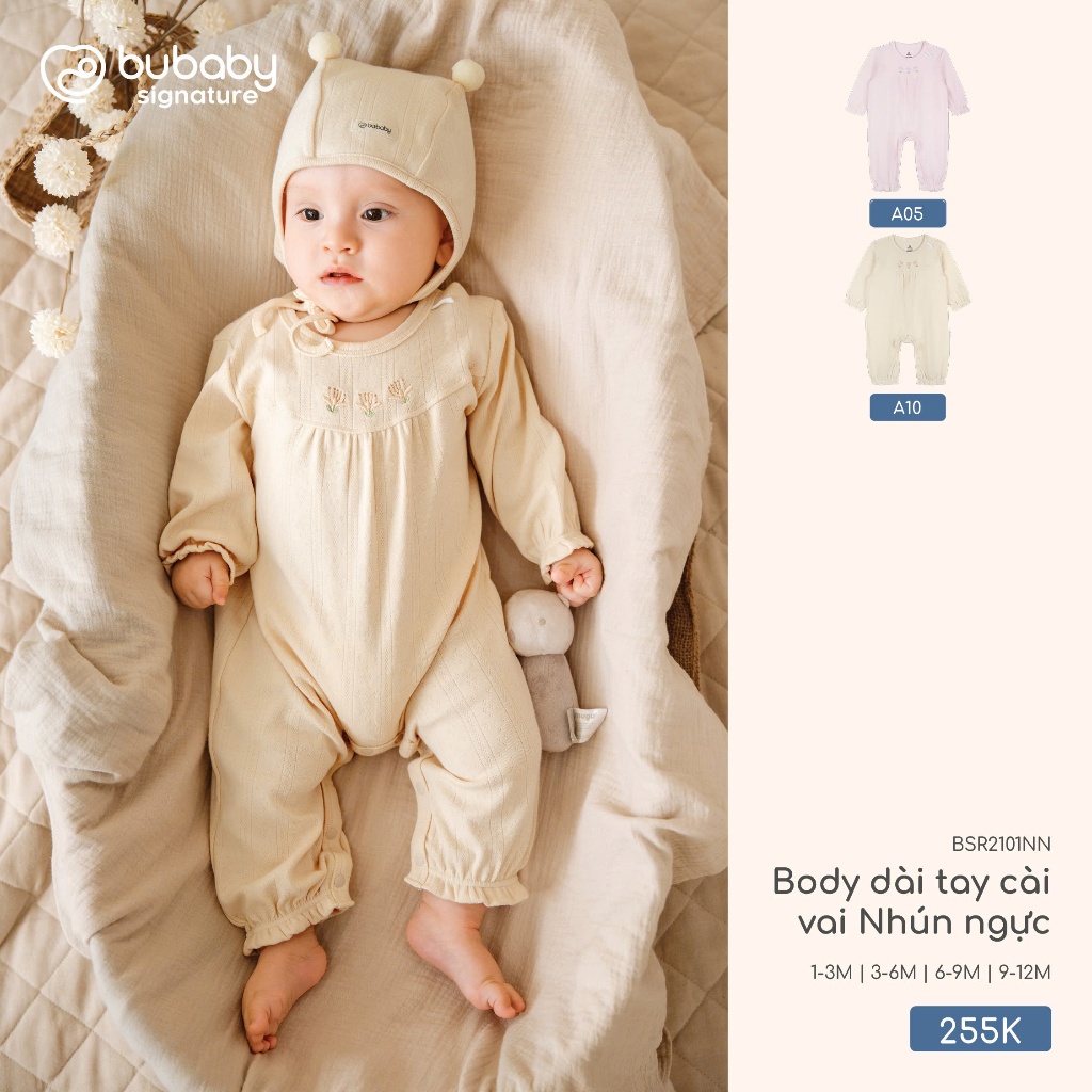 Bubaby BSR2101NN Body dài tay cài vai Nhún ngực   🔅 A05