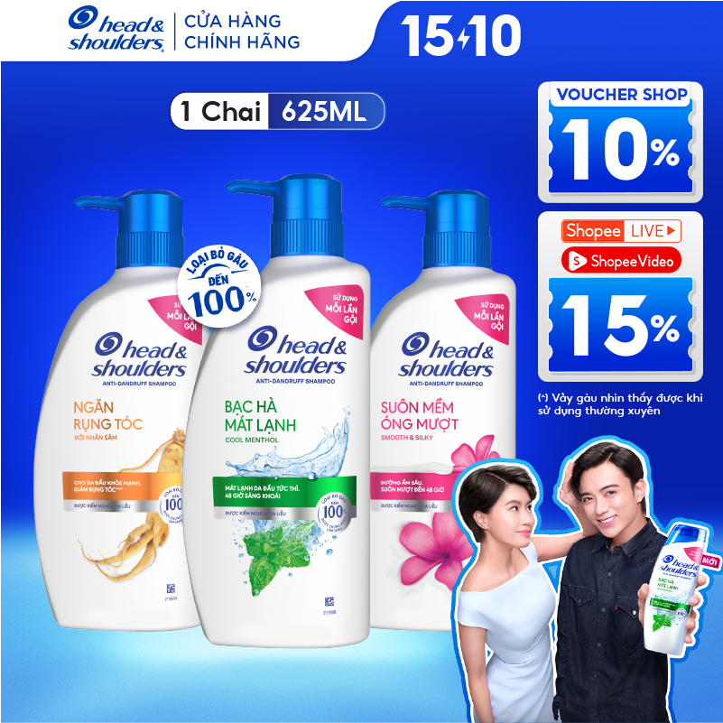 Dầu Gội Sạch Gàu HEAD&SHOULDERS Bạc Hà/ Giảm Ngứa Da Đầu/ Suôn Mềm/ Hương Chanh/ Sạch Sâu/ Làm Sạch Vi Khuẩn Chai 625ML