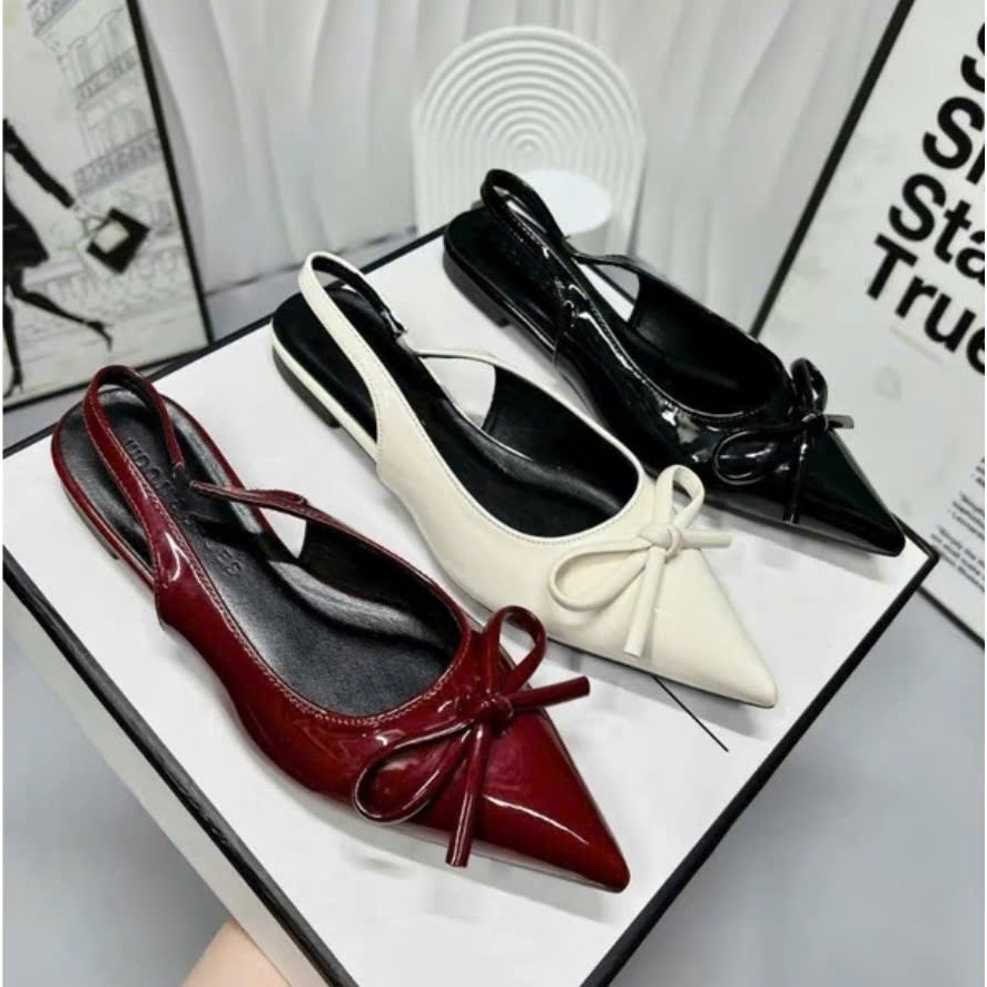 ( SD-0348) Giày Sandal Sục Mũi Nhọn WINDY Chất Da Bóng Quai Phối Ngang Basic Thanh Lịch Đế Bệt SD-0338 | BigBuy360 - bigbuy360.vn