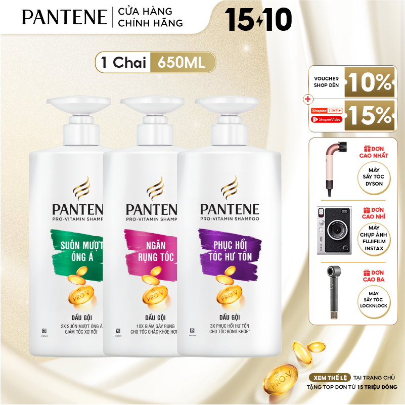 Dầu Gội PANTENE Pro-V Ngăn Rụng Tóc/ Phục Hồi Hư Tổn/ Suôn Mượt Óng Ả/ Giảm Gàu/ Dưỡng Ẩm - Chai 650ML