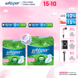 Băng Vệ Sinh WHISPER Ultra CLean Mặt Lưới Cho Ngày Thường 24cm - Gói 10 Miếng/18 Miếng