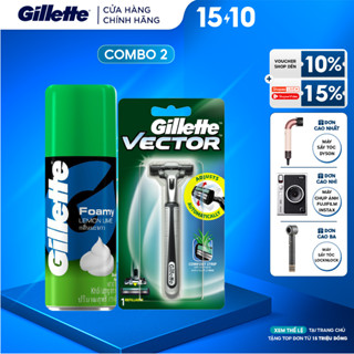 Combo Dao Cạo Râu GILLETTE Vector 1UP Hộp 1 Cán 1 Lưỡi Và Bọt Cạo Râu Gillette Hương Chanh Chai 175g