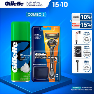 Combo Dao Cạo Râu GILLETTE Fusion Proglide Manual 1UP Hộp 1 Cán 1 Lưỡi Và Bọt Cạo Râu Gillette Hương Chanh Chai 175g