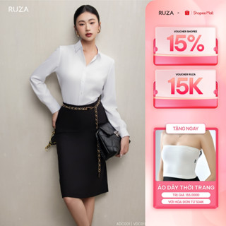 Áo sơmi nữ RUZA  classic màu trắng tay dài kate cafe ít nhăn, thoáng mát kiểu dáng công sở ADC001