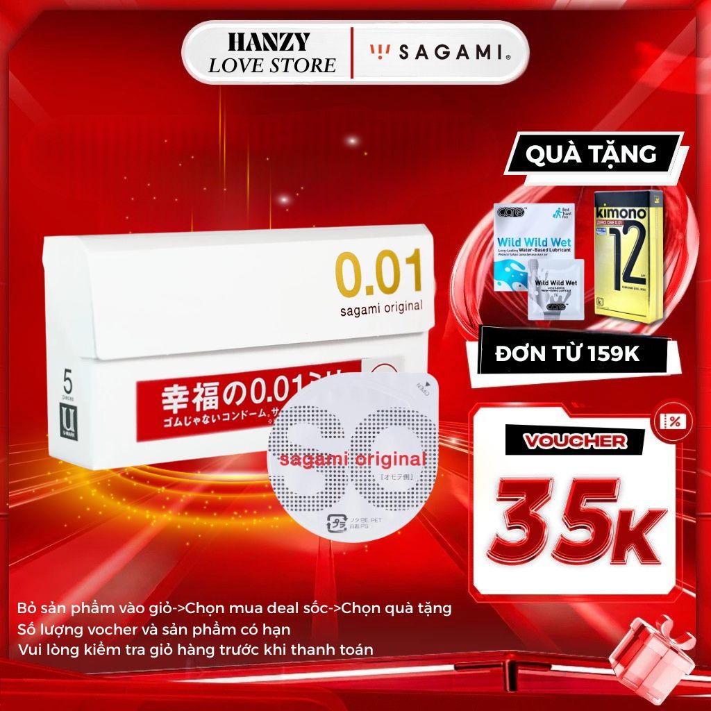 Bao cao su Sagami 001 - Non latex – BCS Siêu mỏng 0.01 mm - 01 Hộp 5 chiếc