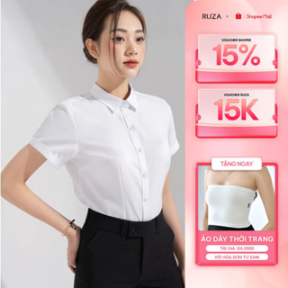 Áo sơmi nữ classic RUZA màu trắng tay ngắn kate cafe ít nhăn thời trang công sở ANC002