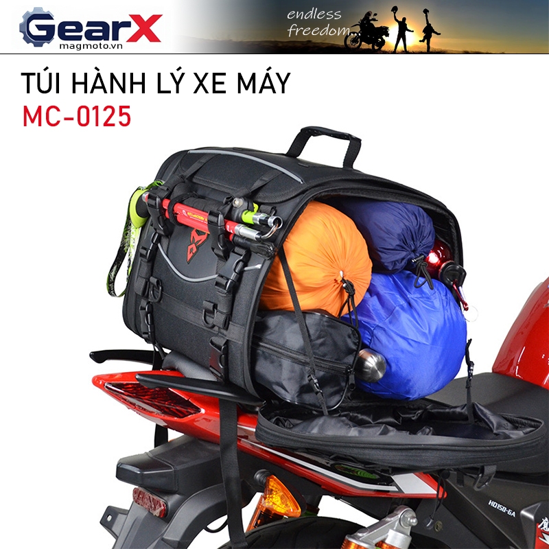 Túi Hành lý lắp xe moto MC-0125 thiết kế Chữ Nhật, lắp đặt yên sau xe Moto PKL, xe máy phổ thông