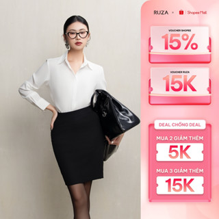 Áo sơ mi nữ RUZA chất liệu lụa màu trắng tay dài kiểu basic công sở mềm mại thoáng mát ADE007