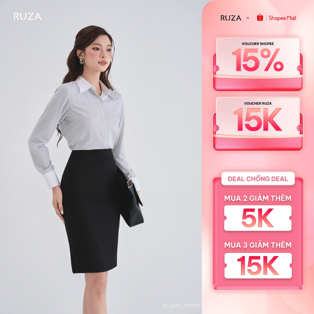 Áo sơ mi nữ RUZA kate tay dài thanh lịch thời trang công sở văn phòng AD 3040