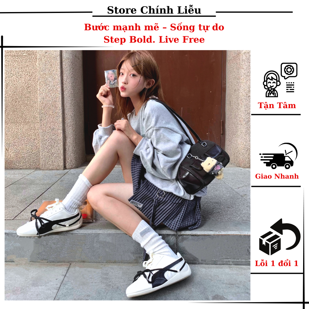 Giày thể thao da mềm phối dây trắng – phong cách năng động | CL Store