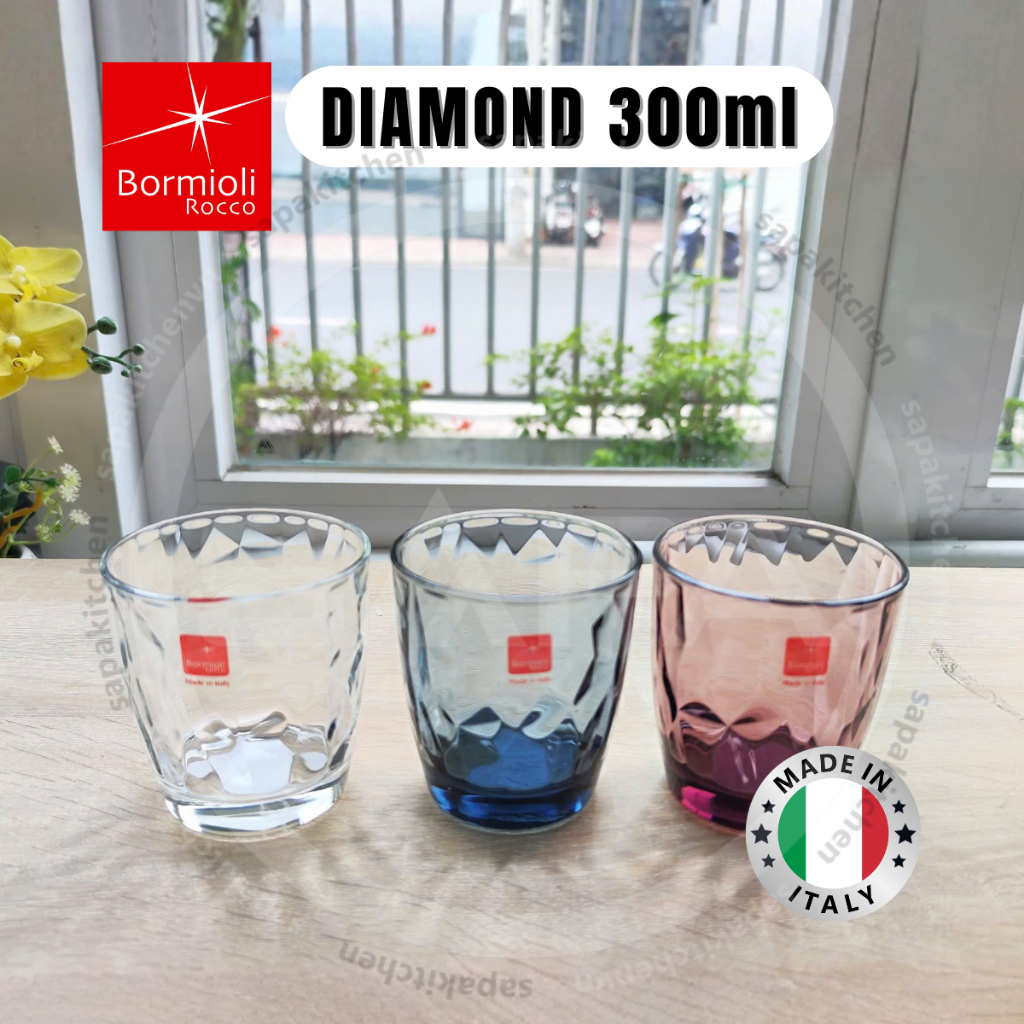 [Made in Italy] Ly thủy tinh kim cương Diamond 30cl - Ly lowball - Bormioli (3 màu)