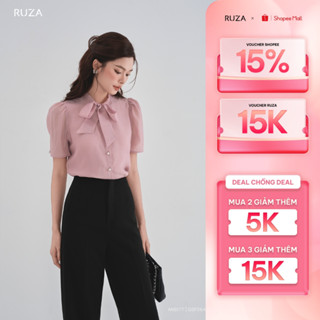 Áo sơ mi nữ RUZA tay ngắn chất tơ gân thiết kế thời trang thanh lịch sang trọng ANB177