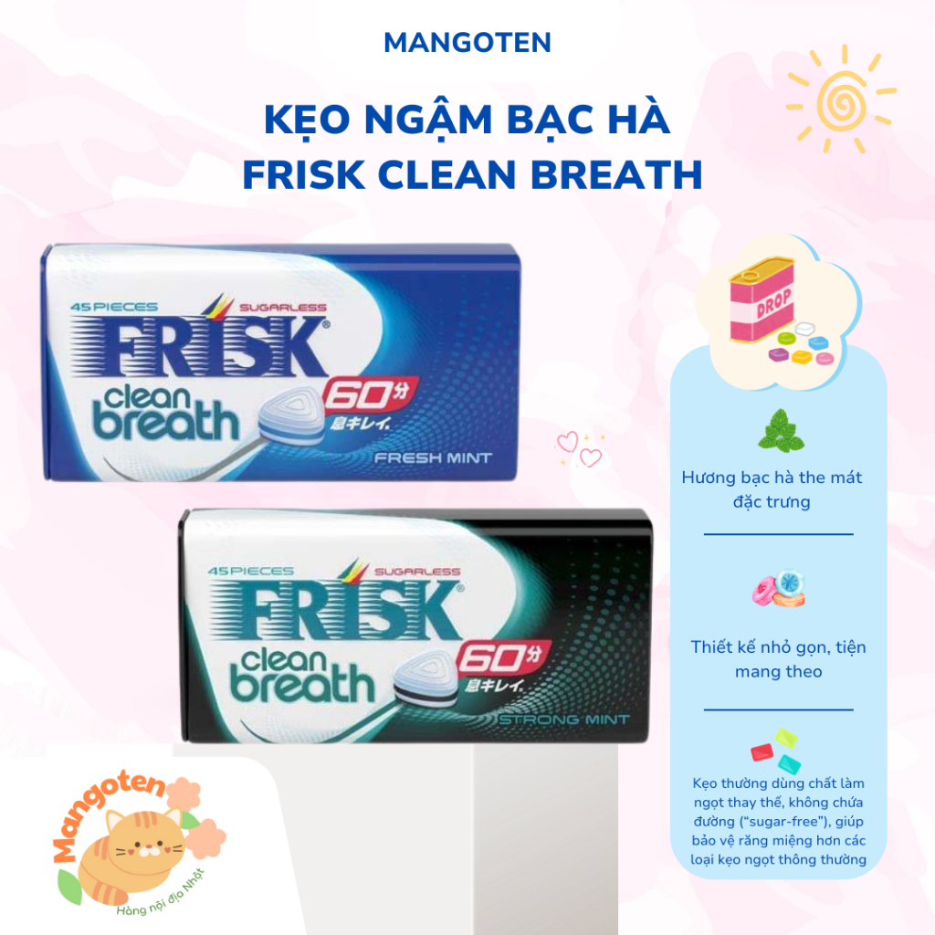 Kẹo Ngậm FRISK Clean Breath – Hơi Thở Tươi Mát Lâu Dài (Hộp 45 Viên)