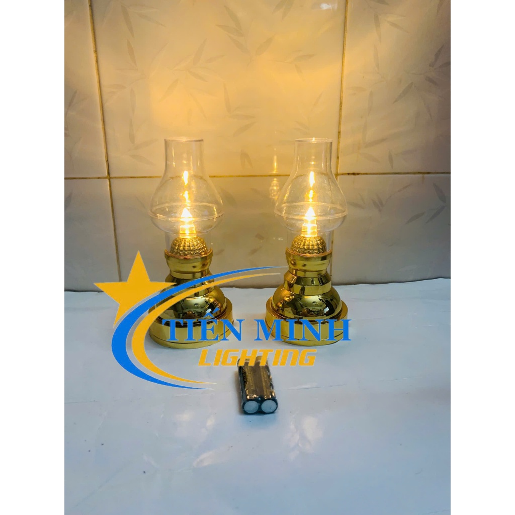 (Dùng Pin 3A) Đèn dầu điện tử dùng pin 3A công tắc bật/mở tiện dụng, ánh sáng vàng (Tặng kèm pin 3A)