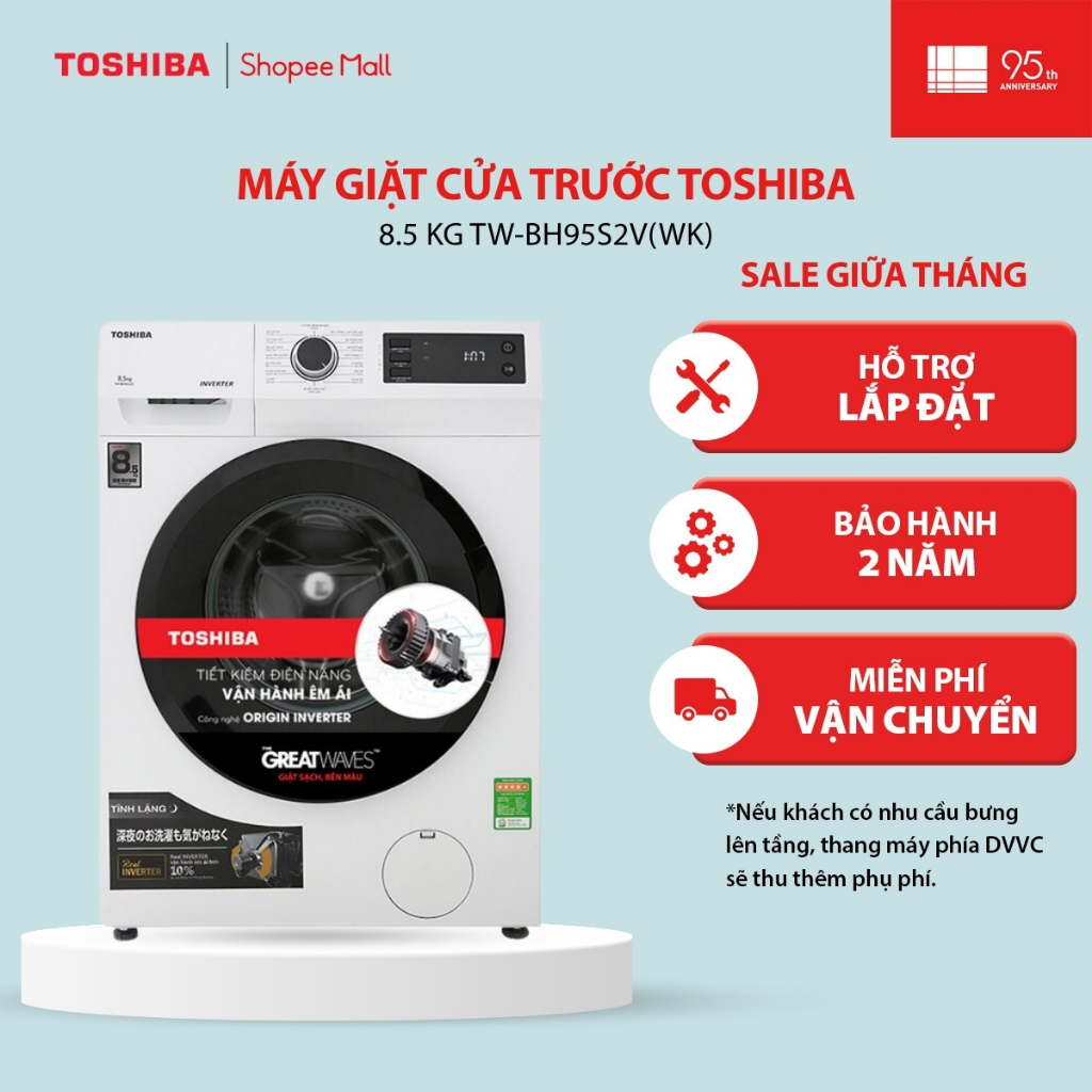 [GIAO - LẮP MIỄN PHÍ] Máy giặt cửa trước Toshiba 8.5 kg TW-BH95S2V(WK) - Hàng chính hãng