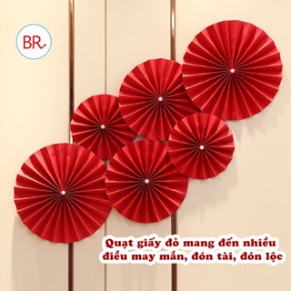   Tết 2026  Set 6 quạt giấy đỏ trang trí dán tường xinh xắn - Quạt giấy xếp đỏ decor nhà cửa quán cafe... 01727 