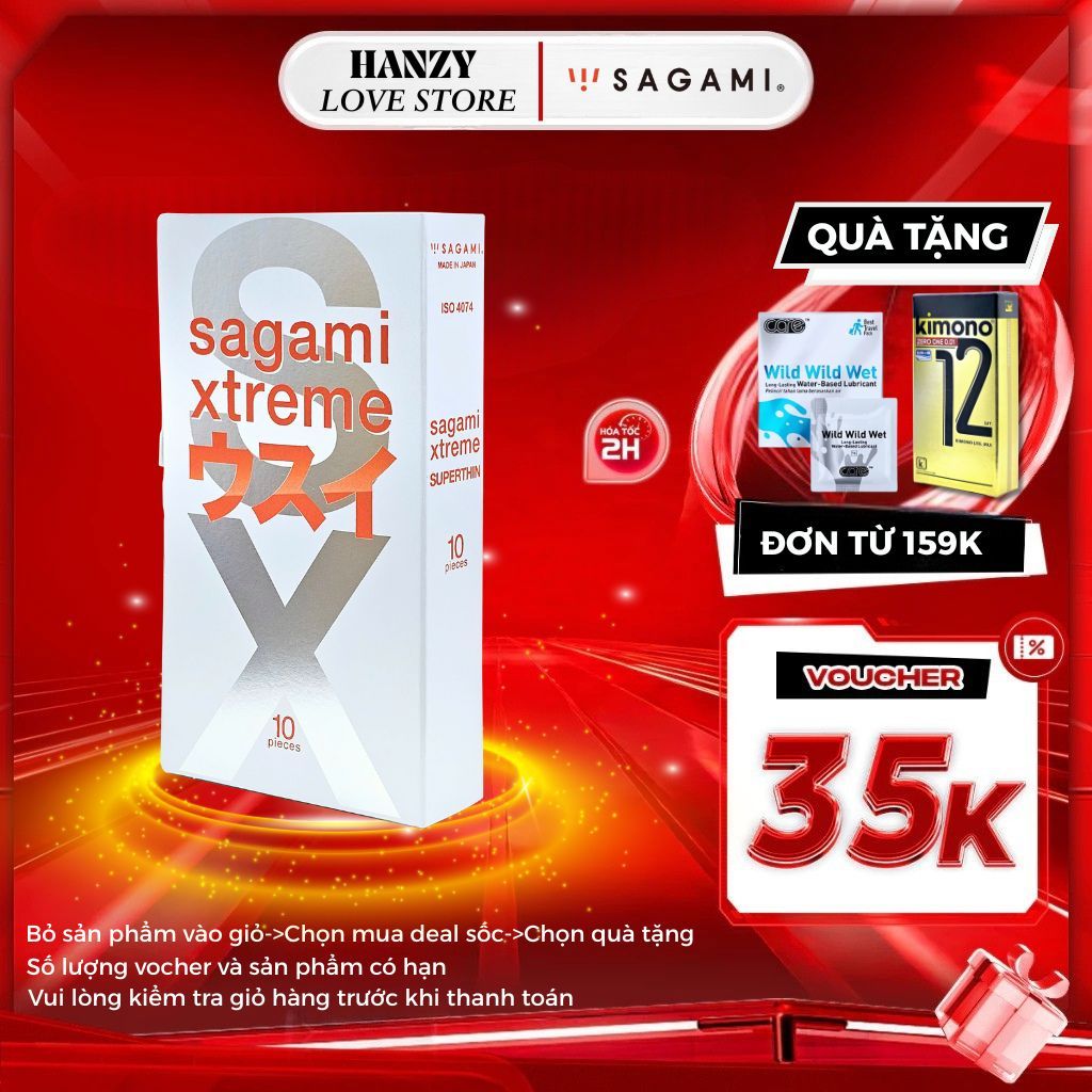 Bao cao su Sagami Xtreme Super Thin Nhật Bản không mùi, siêu mỏng, kéo dài thời gian - Hộp 10 cái