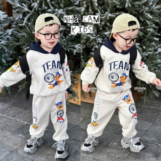  Bộ Nỉ Cho Bé  Sst Bộ Nỉ Bông Chó Cứu Hộ Hoodie Xám Mũ Xanh Dài Tay Cho Bé - Nhà Cam 