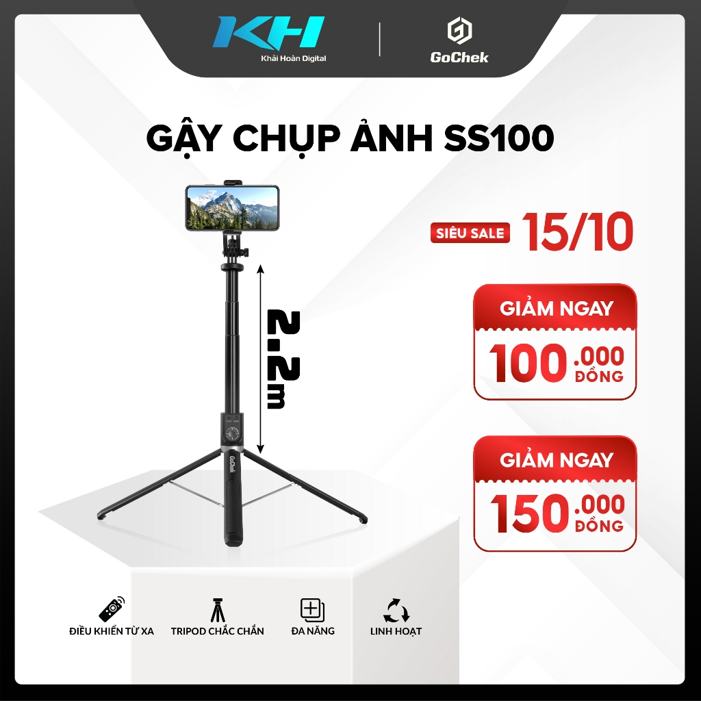 Gậy Chụp Ảnh Tripod GoChek SS100 – Bluetooth, Đa Năng, Kéo Dài 2m2