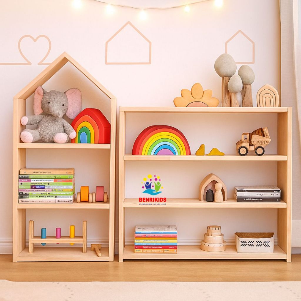 COMBO 2 Kệ Để Đồ Chơi Sách Vở Cho Bé, Kệ Trang Trí Phòng Học Montessori, Kệ Sách Mầm Non