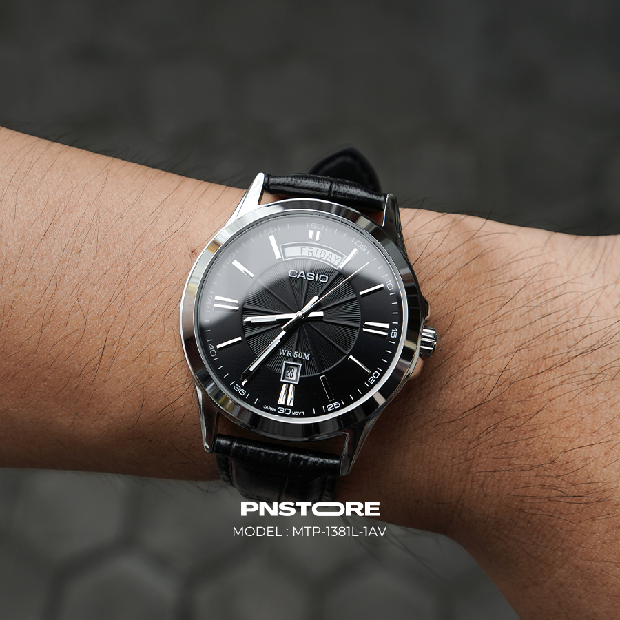 Đồng hồ nam dây da CASIO MTP-1381L-1A PNSTORE chính hãng, chống nước 50m, mặt 39.9mm