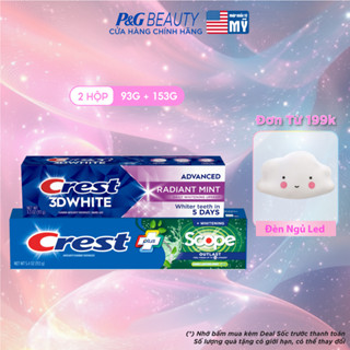 Combo 2: Kem đánh răng Crest Scope và 3D White Radiant Mint thơm lâu, trắng sáng vượt trội (153g+93g) - Mỹ